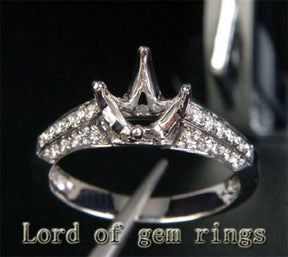 Diamond Engagement Semi Mount Ring 14K White Gold Setting Round 6.5mm - Lord of Gem Rings