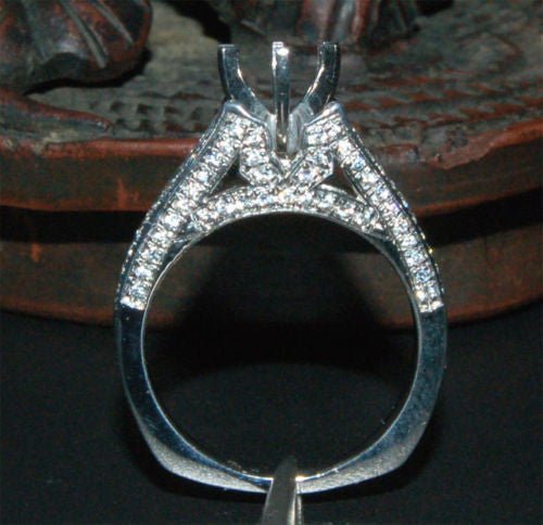 Diamond Engagement Semi Mount Ring 14K White Gold Setting Round 6.5mm