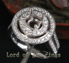 Diamond Engagement Semi Mount Ring 14K White Gold Setting Round 6.5mm - Lord of Gem Rings