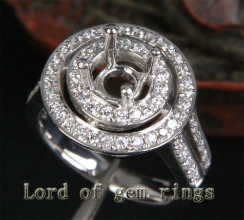 Diamond Engagement Semi Mount Ring 14K White Gold Setting Round 6.5mm - Lord of Gem Rings