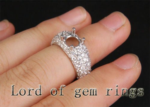 Diamond Engagement Semi Mount Ring 14K White Gold Setting Round 6.5mm - Lord of Gem Rings