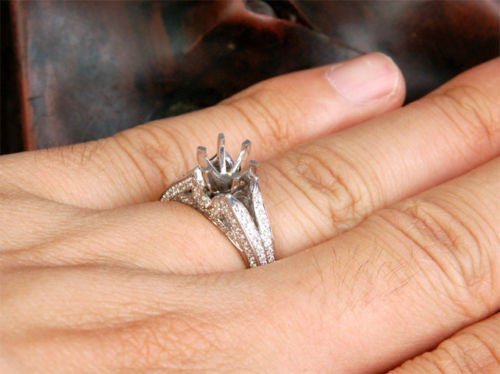 Diamond Engagement Semi Mount Ring 14K White Gold Setting Round 6.5mm - Lord of Gem Rings