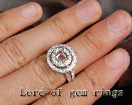 Diamond Engagement Semi Mount Ring 14K White Gold Setting Round 6.5mm - Lord of Gem Rings