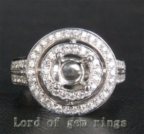 Diamond Engagement Semi Mount Ring 14K White Gold Setting Round 6.5mm - Lord of Gem Rings