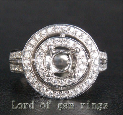 Diamond Engagement Semi Mount Ring 14K White Gold Setting Round 6.5mm - Lord of Gem Rings