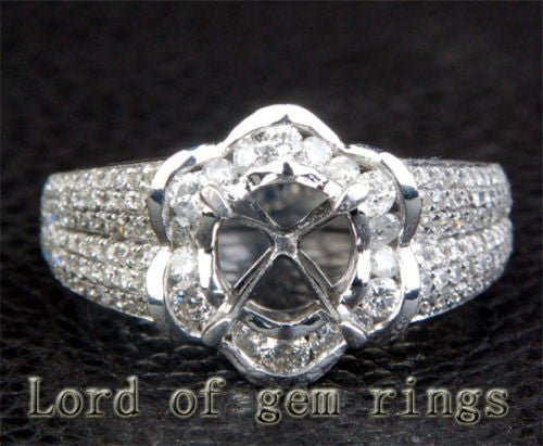 Diamond Engagement Semi Mount Ring 14K White Gold Setting Round 6.5mm Channel