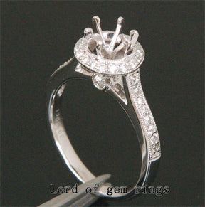 Diamond Engagement Semi Mount Ring 14K White Gold Setting Round 6.5mm Milgrain - Lord of Gem Rings