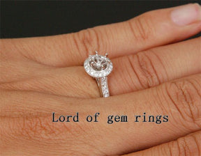 Diamond Engagement Semi Mount Ring 14K White Gold Setting Round 6.5mm Milgrain - Lord of Gem Rings