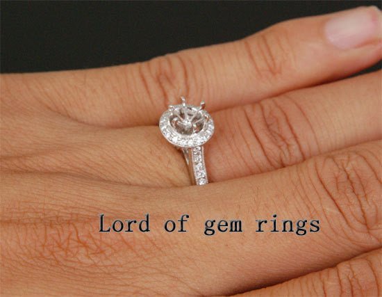 Diamond Engagement Semi Mount Ring 14K White Gold Setting Round 6.5mm Milgrain - Lord of Gem Rings
