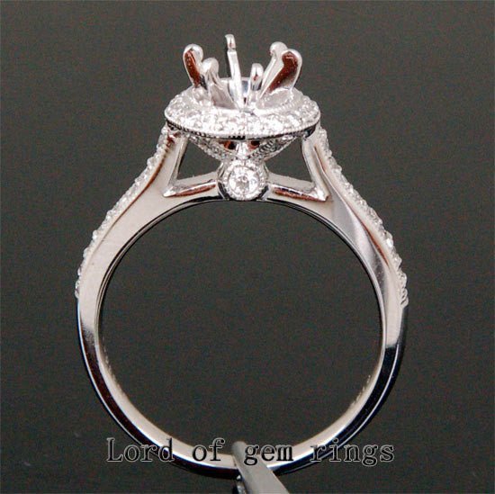 Diamond Engagement Semi Mount Ring 14K White Gold Setting Round 6.5mm Milgrain - Lord of Gem Rings