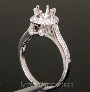 Diamond Engagement Semi Mount Ring 14K White Gold Setting Round 6.5mm Milgrain - Lord of Gem Rings