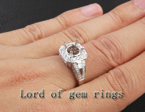 Diamond Engagement Semi Mount Ring 14K White Gold Setting Round 6.5mm - VS/H - Lord of Gem Rings