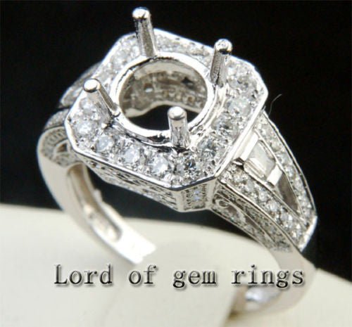 Diamond Engagement Semi Mount Ring 14K White Gold Setting Round 6.5mm - VS/H