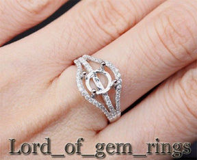 Diamond Engagement Semi Mount Ring 14K White Gold Setting Round 6.5mm VS/SI - Lord of Gem Rings