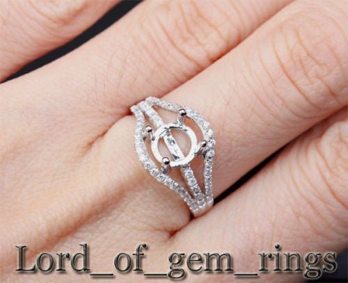 Diamond Engagement Semi Mount Ring 14K White Gold Setting Round 6.5mm VS/SI - Lord of Gem Rings