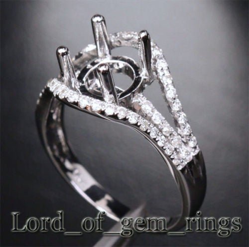 Diamond Engagement Semi Mount Ring 14K White Gold Setting Round 6.5mm VS/SI - Lord of Gem Rings