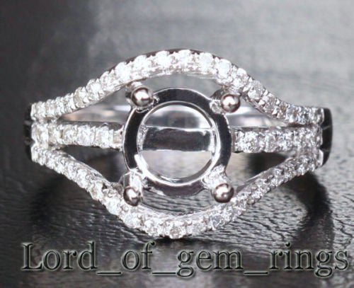 Diamond Engagement Semi Mount Ring 14K White Gold Setting Round 6.5mm VS/SI - Lord of Gem Rings