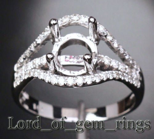 Diamond Engagement Semi Mount Ring 14K White Gold Setting Round 6.5mm VS/SI - Lord of Gem Rings