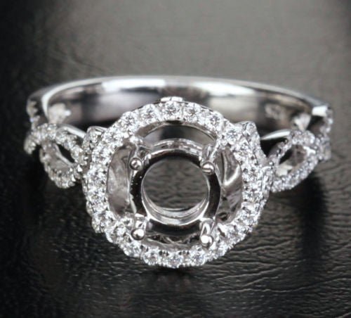 Diamond Engagement Semi Mount Ring 14K White Gold Setting Round 6.5mm VS/SI Baguette/Princess Diamonds - Lord of Gem Rings