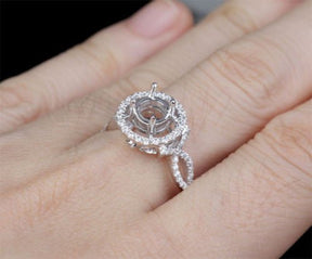 Diamond Engagement Semi Mount Ring 14K White Gold Setting Round 6.5mm VS/SI Baguette/Princess Diamonds - Lord of Gem Rings