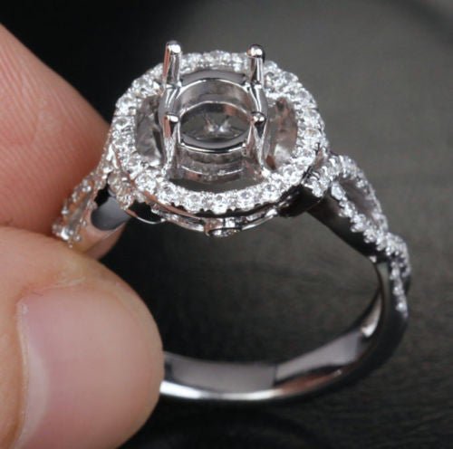 Diamond Engagement Semi Mount Ring 14K White Gold Setting Round 6.5mm VS/SI Baguette/Princess Diamonds - Lord of Gem Rings