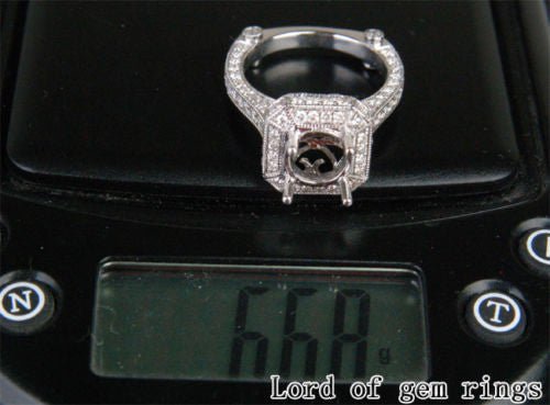 Diamond Engagement Semi Mount Ring 14K White Gold Setting Round 6.8-7.5mm Milgrain - VS/H - Lord of Gem Rings