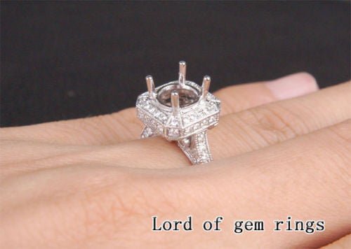 Diamond Engagement Semi Mount Ring 14K White Gold Setting Round 6.8-7.5mm Milgrain - VS/H - Lord of Gem Rings