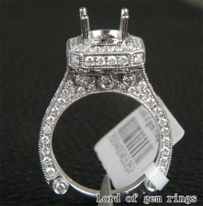 Diamond Engagement Semi Mount Ring 14K White Gold Setting Round 6.8-7.5mm Milgrain - VS/H - Lord of Gem Rings