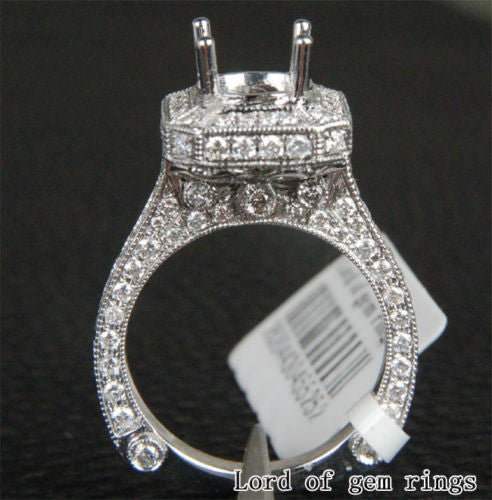 Diamond Engagement Semi Mount Ring 14K White Gold Setting Round 6.8-7.5mm Milgrain - VS/H - Lord of Gem Rings