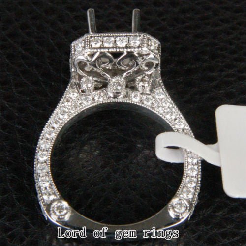 Diamond Engagement Semi Mount Ring 14K White Gold Setting Round 6.8-7.5mm Milgrain - VS/H - Lord of Gem Rings
