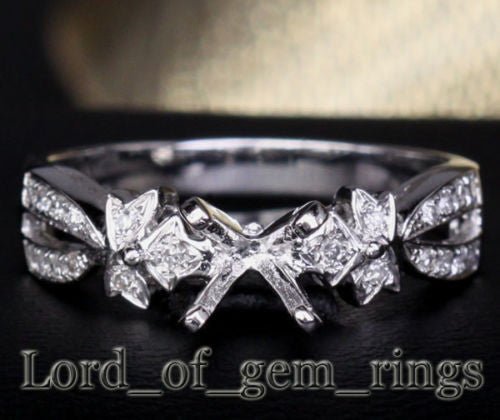 Diamond Engagement Semi Mount Ring 14K White Gold Setting Round 6mm - Lord of Gem Rings