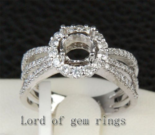 Diamond Engagement Semi Mount Ring 14K White Gold Setting Round 6mm - Lord of Gem Rings