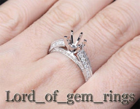 Diamond Engagement Semi Mount Ring 14K White Gold Setting Round 6mm - Lord of Gem Rings
