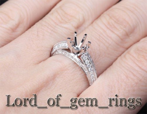 Diamond Engagement Semi Mount Ring 14K White Gold Setting Round 6mm - Lord of Gem Rings