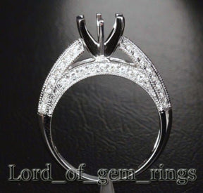 Diamond Engagement Semi Mount Ring 14K White Gold Setting Round 6mm - Lord of Gem Rings