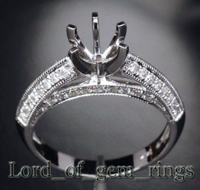 Diamond Engagement Semi Mount Ring 14K White Gold Setting Round 6mm - Lord of Gem Rings