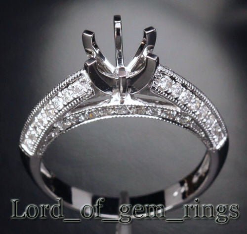 Diamond Engagement Semi Mount Ring 14K White Gold Setting Round 6mm - Lord of Gem Rings