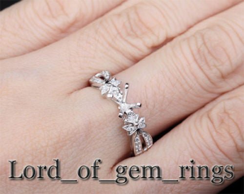 Diamond Engagement Semi Mount Ring 14K White Gold Setting Round 6mm - Lord of Gem Rings