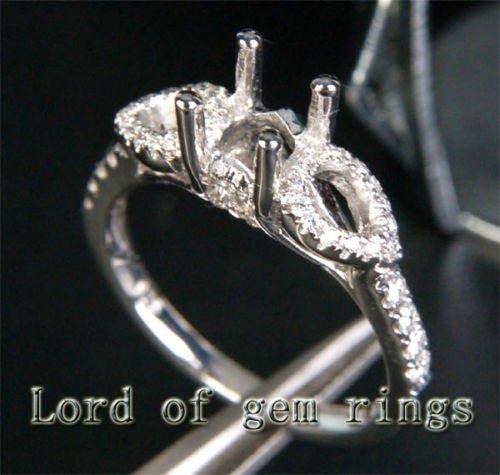Diamond Engagement Semi Mount Ring 14K White Gold Setting Round 6mm - Lord of Gem Rings