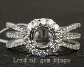 Diamond Engagement Semi Mount Ring 14K White Gold Setting Round 6mm - Lord of Gem Rings
