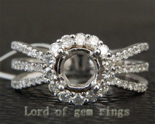 Diamond Engagement Semi Mount Ring 14K White Gold Setting Round 6mm - Lord of Gem Rings
