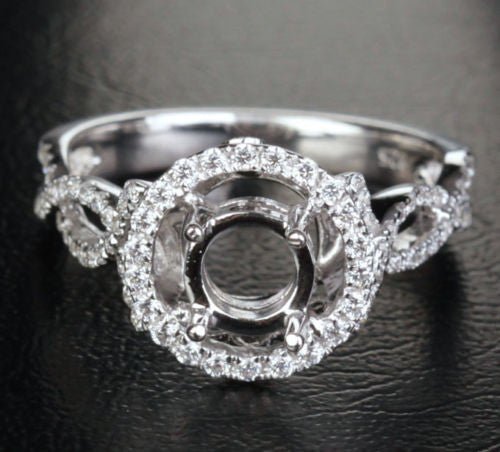 Diamond Engagement Semi Mount Ring 14K White Gold Setting Round 6mm
