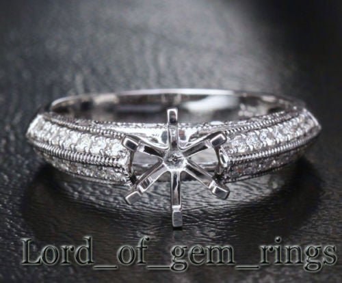 Diamond Engagement Semi Mount Ring 14K White Gold Setting Round 6mm - Lord of Gem Rings