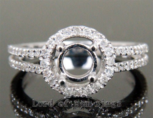 Diamond Engagement Semi Mount Ring 14K White Gold Setting Round 6mm
