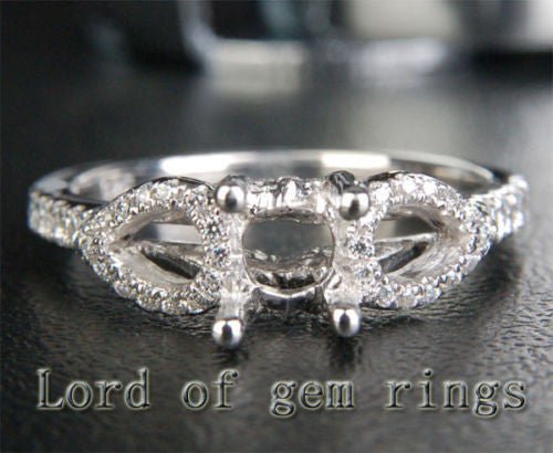 Diamond Engagement Semi Mount Ring 14K White Gold Setting Round 6mm - Lord of Gem Rings