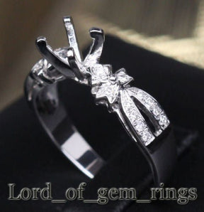 Diamond Engagement Semi Mount Ring 14K White Gold Setting Round 6mm - Lord of Gem Rings