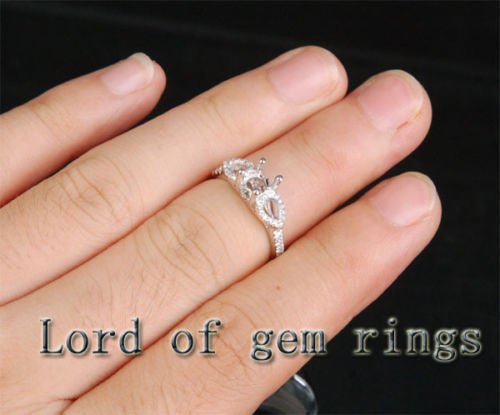 Diamond Engagement Semi Mount Ring 14K White Gold Setting Round 6mm - Lord of Gem Rings