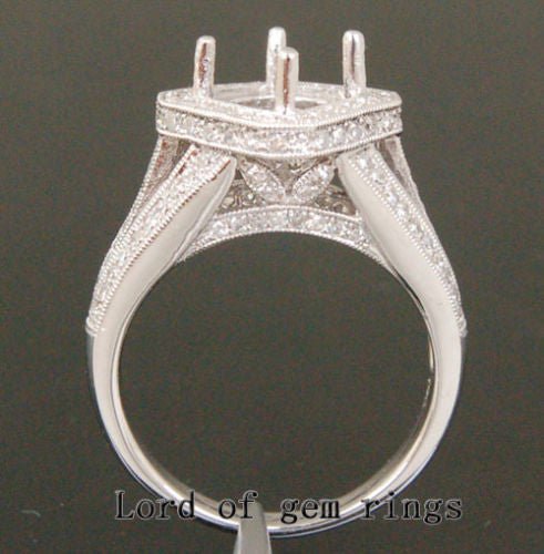 Diamond Engagement Semi Mount Ring 14K White Gold Setting Round 7-7.5mm, Heavy