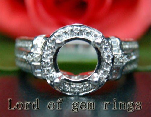 Diamond Engagement Semi Mount Ring 14K White Gold Setting Round 7.5-8mm - Lord of Gem Rings