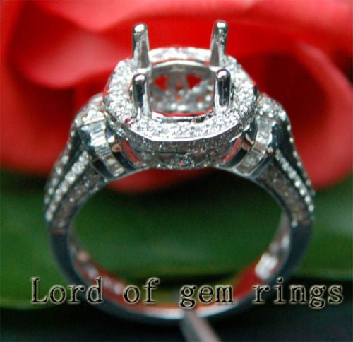 Diamond Engagement Semi Mount Ring 14K White Gold Setting Round 7.5-8mm - Lord of Gem Rings